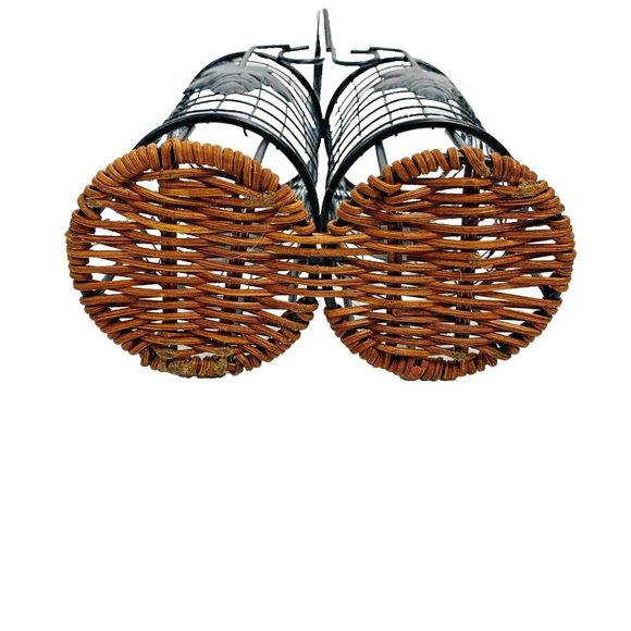 Tuscan Wicker Metal Wire Kitchen Caddy For Skinny Oil Vinegar Bottles Decor 14” - Picture 5 of 10
